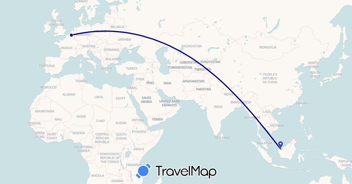 TravelMap itinerary: driving in Belgium, Malaysia (Asia, Europe)